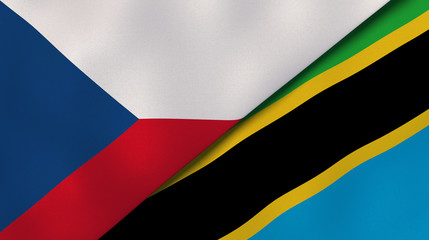 The flags of Czech Republic and Tanzania. News, reportage, business background. 3d illustration