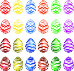 Colorful Easter eggs illustrations, isolated on white (vector). Red, yellow, blue, orange, green, violet eggs with 3D effect.