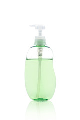 Liquid hand gel sanitizer with soap in plastic dispenser, protect from virus,clean hand isolated on white background with clipping path.