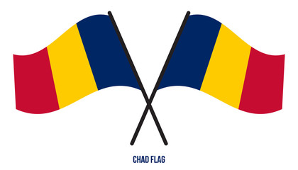 Two Crossed Waving Chad Flag On Isolated White Background. Chad Flag Vector Illustration