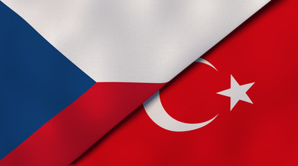 The flags of Czech Republic and Turkey. News, reportage, business background. 3d illustration