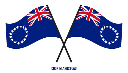 Two Crossed Waving Cook Islands Flag On Isolated White Background. Cook Islands Flag Vector
