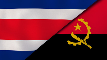 The flags of Costa Rica and Angola. News, reportage, business background. 3d illustration