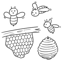 vector set of bee and honeycomb
