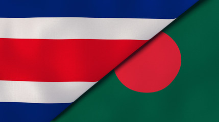 The flags of Costa Rica and Bangladesh. News, reportage, business background. 3d illustration