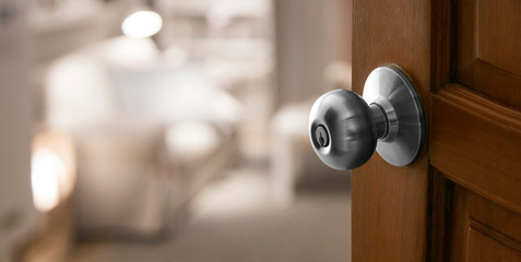 open door to blur living room in banner size