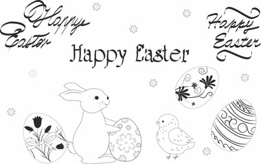 Hand Easter phrases. Greeting card texts with easter eggs isolated on white background. Happy easter lettering modern calligraphy style.