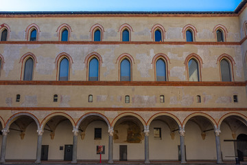 Fototapeta na wymiar Italy, Milan, 13 February 2020, Sforzesco castle, view and detail, interior