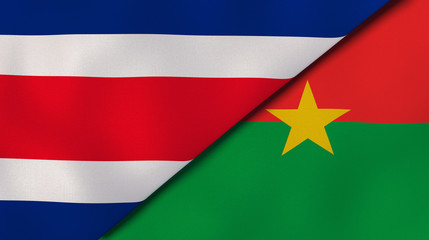 The flags of Costa Rica and Burkina Faso. News, reportage, business background. 3d illustration