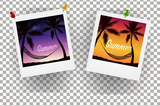 Holiday memories with photo frame, vector. Vector Summer Holiday Flyer.