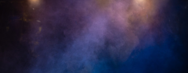 scene, stage light with colored spotlights and smoke
