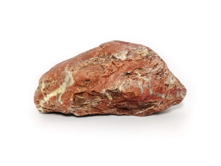 Jasper stone and quartz veins  on white background. red stone, Jasper stone is an aggregate mineral commonly used in New Age practices and in feng shui.