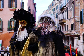 VENICE / ITALY - February 6 2016: Carnival performers participate this event in Piazza San Marco in...