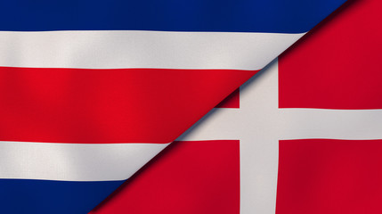 Fototapeta premium The flags of Costa Rica and Denmark. News, reportage, business background. 3d illustration