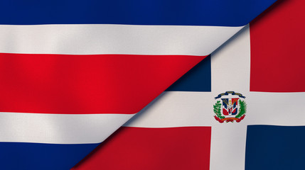 The flags of Costa Rica and Dominican Republic. News, reportage, business background. 3d illustration
