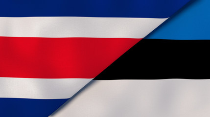 The flags of Costa Rica and Estonia. News, reportage, business background. 3d illustration