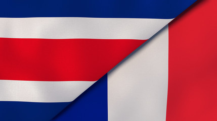 The flags of Costa Rica and France. News, reportage, business background. 3d illustration