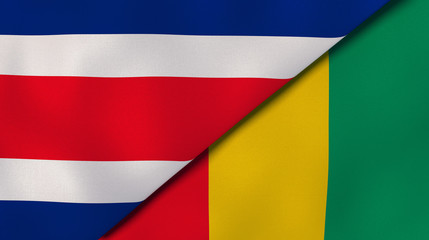The flags of Costa Rica and Guinea. News, reportage, business background. 3d illustration