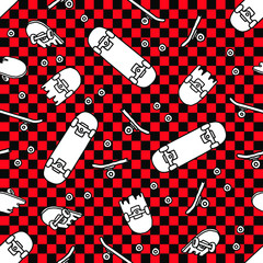 Hand drawn skateboarding seamless pattern. skateboard background. Skateboarding doodle illustration. Vector illustration.