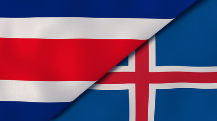 The flags of Costa Rica and Iceland. News, reportage, business background. 3d illustration