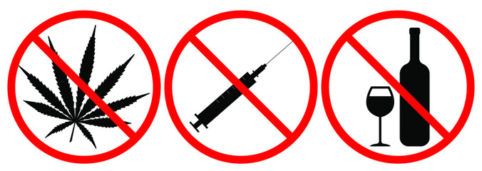 no smoking sign and stop alcohol symbol  isolated on white, vector