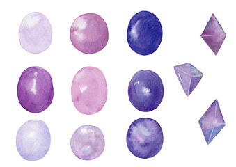 パワーストーン　紫色　水彩イラスト