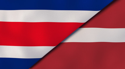 The flags of Costa Rica and Latvia. News, reportage, business background. 3d illustration