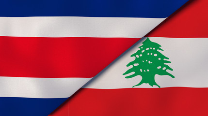 The flags of Costa Rica and Lebanon. News, reportage, business background. 3d illustration