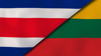The flags of Costa Rica and Lithuania. News, reportage, business background. 3d illustration