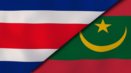 The flags of Costa Rica and Mauritania. News, reportage, business background. 3d illustration