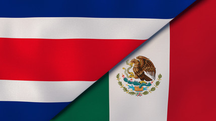 The flags of Costa Rica and Mexico. News, reportage, business background. 3d illustration