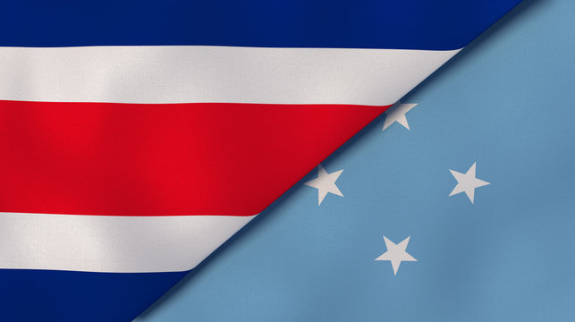 The flags of Costa Rica and Micronesia. News, reportage, business background. 3d illustration