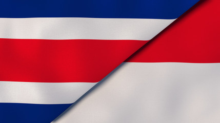 The flags of Costa Rica and Monaco. News, reportage, business background. 3d illustration