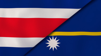 The flags of Costa Rica and Nauru. News, reportage, business background. 3d illustration