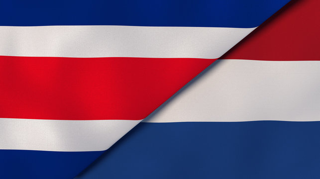 The flags of Costa Rica and Netherlands. News, reportage, business background. 3d illustration