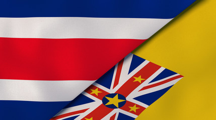 The flags of Costa Rica and Niue. News, reportage, business background. 3d illustration