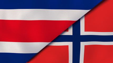 The flags of Costa Rica and Norway. News, reportage, business background. 3d illustration