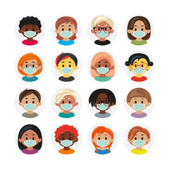 Multinational People with Masks Profiles Avatar Users Icon Set