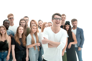 Fototapeta premium lucky guy standing in front of his team