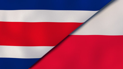 The flags of Costa Rica and Poland. News, reportage, business background. 3d illustration