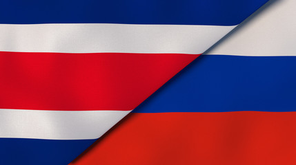 The flags of Costa Rica and Russia. News, reportage, business background. 3d illustration
