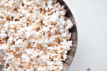salty popcorn in a bowl