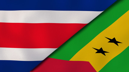 The flags of Costa Rica and Sao Tome and Principe. News, reportage, business background. 3d illustration