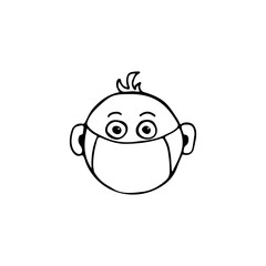 Hand-drawn baby in a mask. Vector man illustration for web, booklets, flyers.