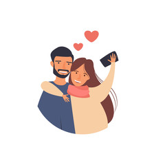 Happy couple taking a romantic selfie. Man and woman are photographed together. Portrait vector illustration