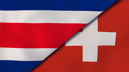 The flags of Costa Rica and Switzerland. News, reportage, business background. 3d illustration