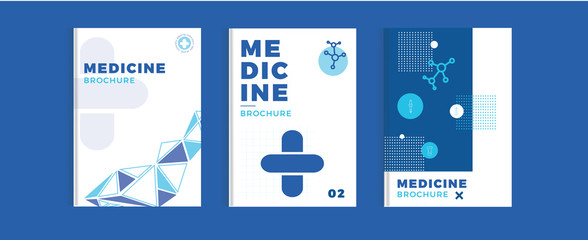 Medicine brochure pharmacy template, flat healthcare cover design, corporate identity