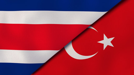 The flags of Costa Rica and Turkey. News, reportage, business background. 3d illustration