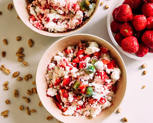strawberries, cottage cheese, breakfast, food, spring