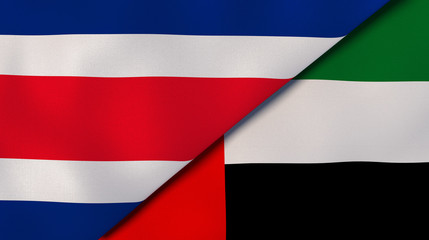 The flags of Costa Rica and United Arab Emirates. News, reportage, business background. 3d illustration